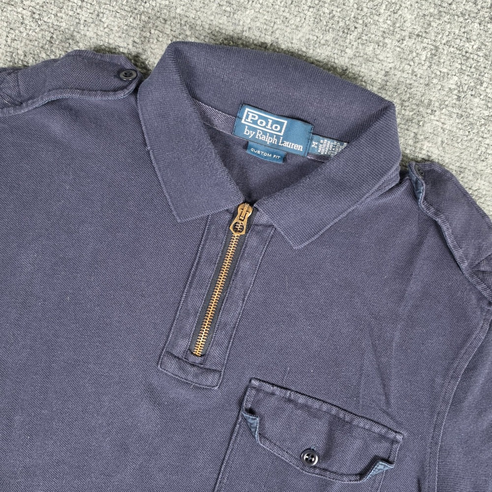 Polo Ralph Lauren Polo Shirt Mens M Blue Quarter Zip Epaulette Custom Fit Pocket